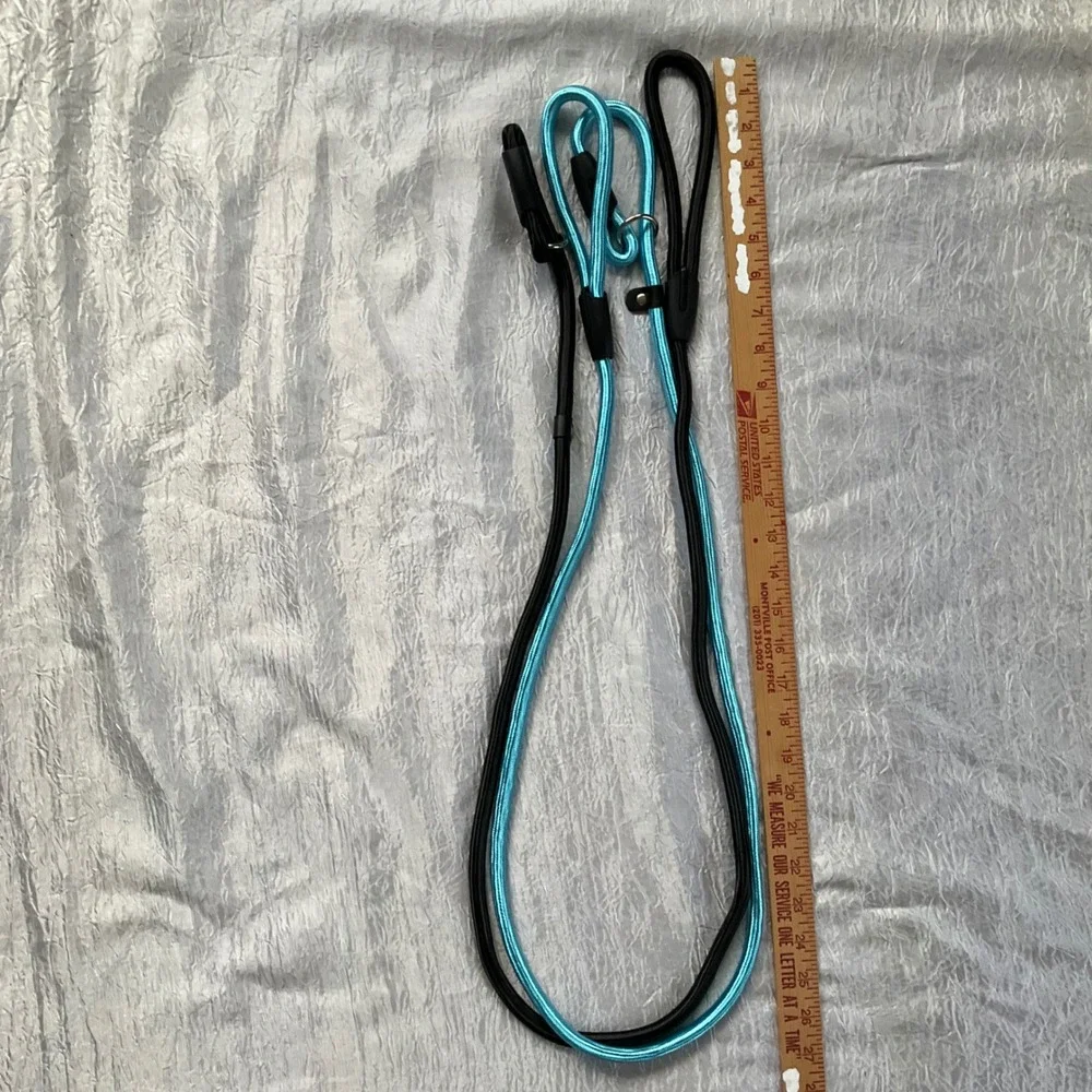 Set of 2‎ Braided Rope Slip Lead Dog Leashes Black & Turquoise Blue 54 Inch NWOT
